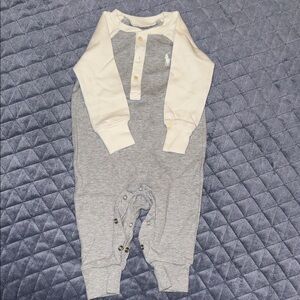 Ralph Lauren Gray & Cream Baby Henley Romper